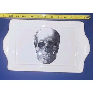 Valori Home VH Italy Ceramic Skull Serving Platter / Gothic Halloween Tray